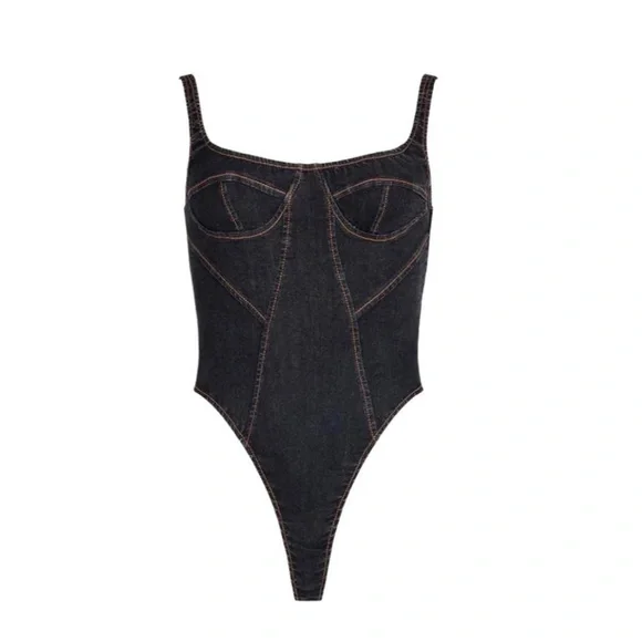 Lioness Black Denim Bodysuit - Picture 1 of 8